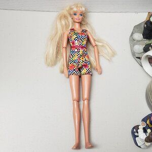 Barbie Articulated Doll Redressed (Floral & Striped Outfit)